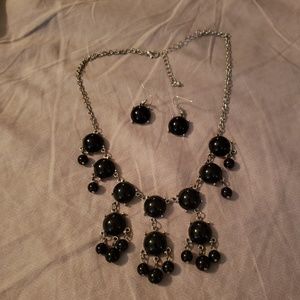 Small bubble necklace and earrings- Black